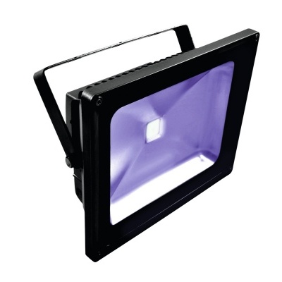 Projetor LED preto com suporte metálico e vidro quadrado