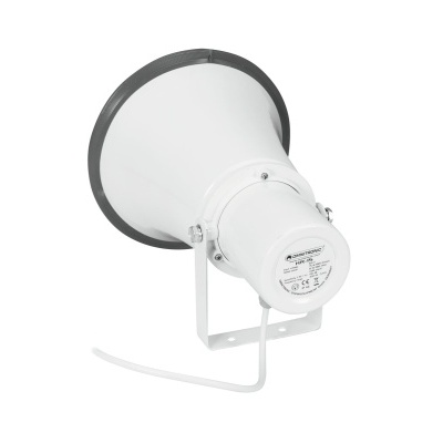 Megafone branco com base metálica