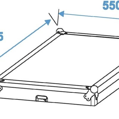 Desenho técnico de caixa retangular com dimensões 550x615x90 mm