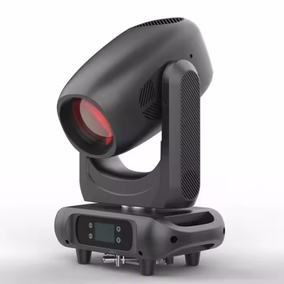 Luz robótica móvel preta com lente vermelha e ecrã digital