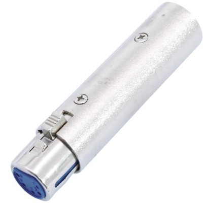 Adaptador de áudio metálico prateado com conector redondo de 5 pinos