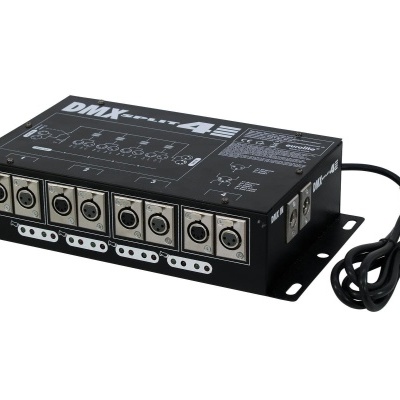 Interface DMX Power 4S preta com oito portas XLR e cabo