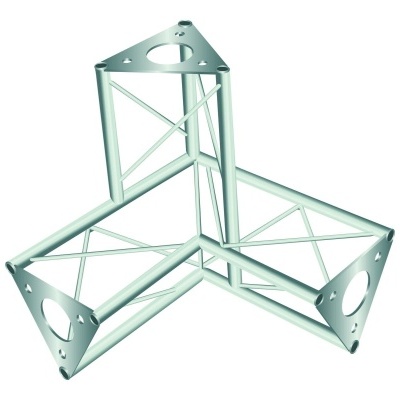 Estrutura metálica triangular prateada com reforços cruzados