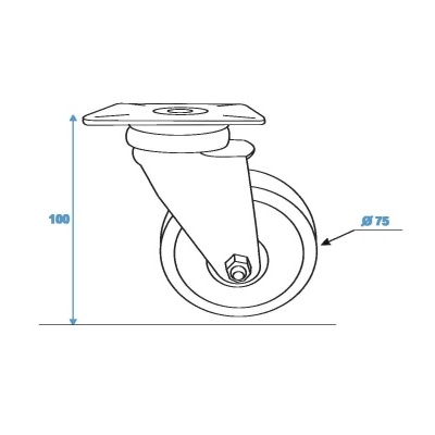 Desenho técnico de roda giratória com dimensões