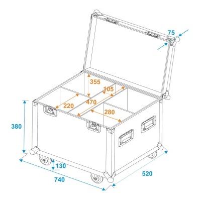 ROADINGER Flightcase 4x LED Theatre COB 200 series, with wheels