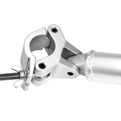 Suporte metálico prateado com parafuso e porca para fixação