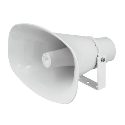 Megafone ou altifalante branco com suporte metálico
