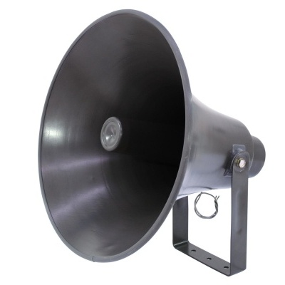 Mega-fone preto com suporte metálico