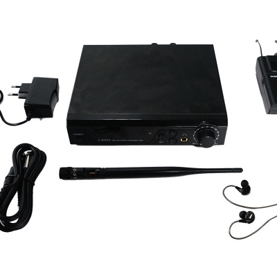 Equipamento de áudio sem fios com receptor, transmissor, microfone e cabos