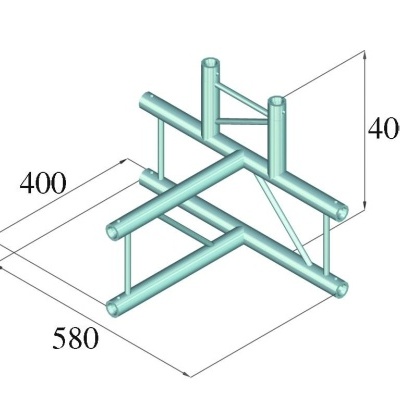 estrutura metálica tubular azul clara com dimensões e suportes diagonais