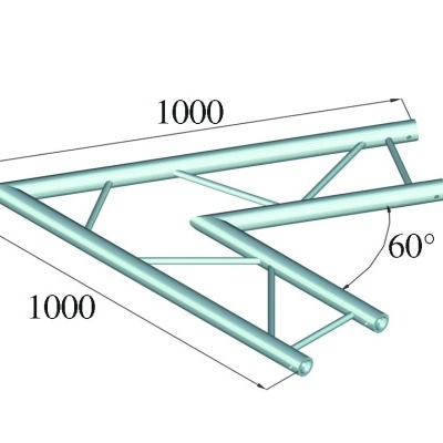Estrutura metálica triangular prateada com ângulo e dimensões