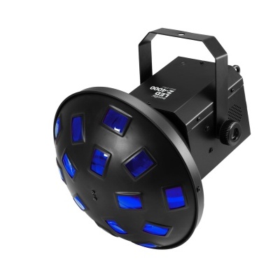 Projetor de luz para efeitos de palco com janelas azuis e estrutura preta