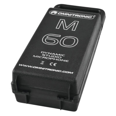 Estojo preto rígido para microfone com texto branco OMNITRONIC M 60