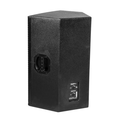 Coluna de som preta com pega embutida e painel de controlo traseiro