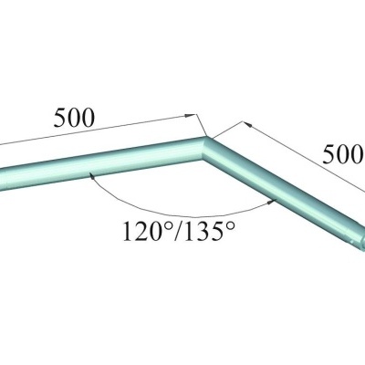 Tubo metálico em ângulo com medidas e ângulos