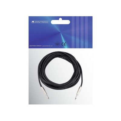 Cabo de áudio preto com conectores jack 6,35 mm em embalagem azul