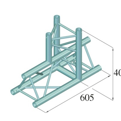 Estrutura metálica tubular azul-claro com dimensões destacadas em mm