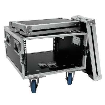 Mala de transporte profissional preta com rodas e tampa removível