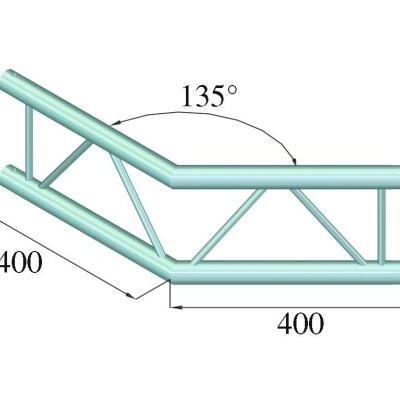 Estrutura metálica tubular azul claro com ângulo e medidas