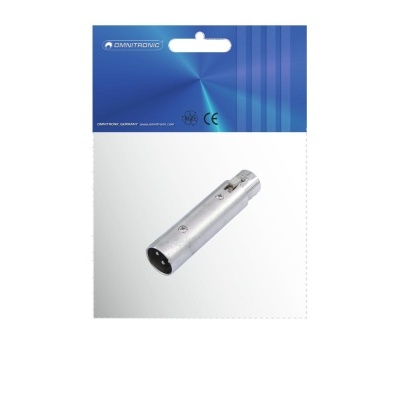 Adaptador XLR metálico prateado em embalagem azul e branco da marca DENTRONIC