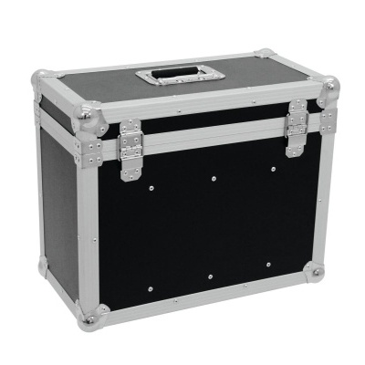 Caixa de transporte retangular azul escuro com cantos e bordas em metal prateado