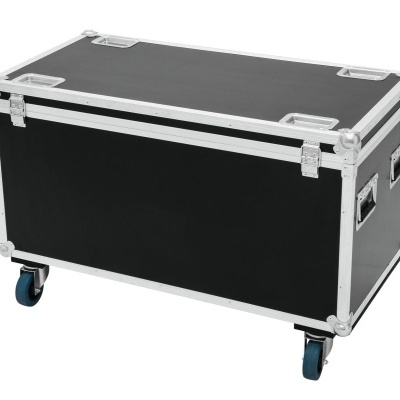 Caixa de transporte preta com armação metálica e rodas