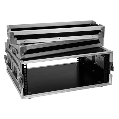 Gaveta metálica preta para rack com bordas prateadas e compartimentos abertos