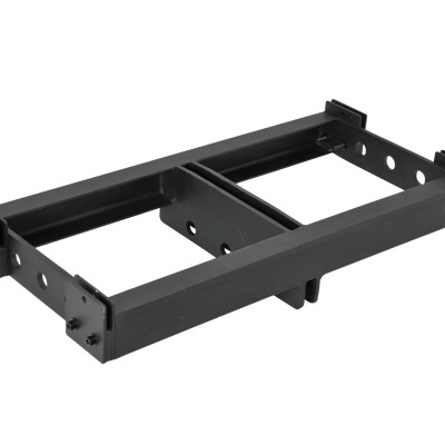 Suporte metálico preto retangular com furos de fixação