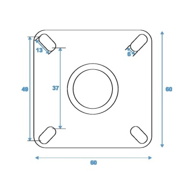 Desenho técnico de placa quadrada com medidas em mm