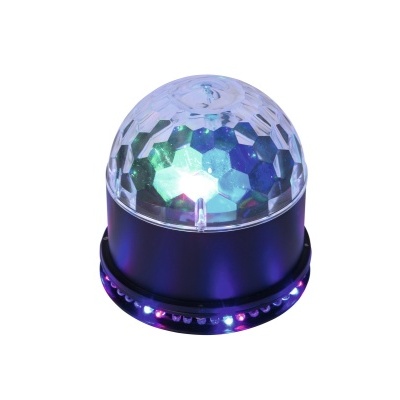 Lâmpada de discoteca com cúpula facetada transparente e base preta com LEDs