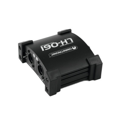 Interface de áudio preto compacto com inscrições e entradas