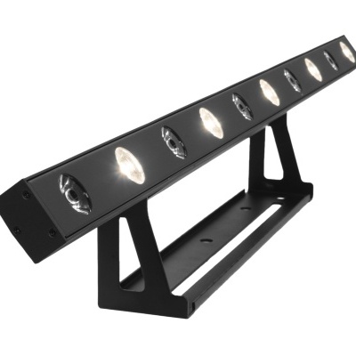 Barra de luz LED preta com 9 iluminadores e suporte triangular