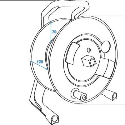 Desenho técnico de um carretel de cabo com dimensões em milímetros