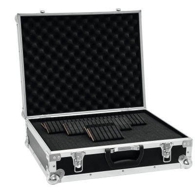 Mala de transporte preta com interior de espuma acolchoada e suportes para anéis