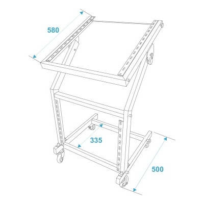 Carrinho de suporte ajustável com rodas e superfície inclinada