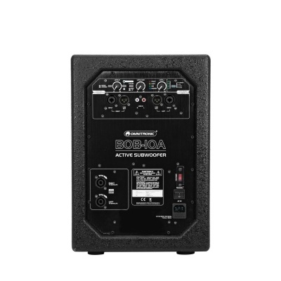Painel traseiro de subwoofer ativo PARAMOUNT BOB-10A preto com controles e entradas