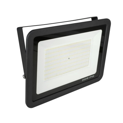 Projetor LED preto retangular com suporte e LEDs em fileiras