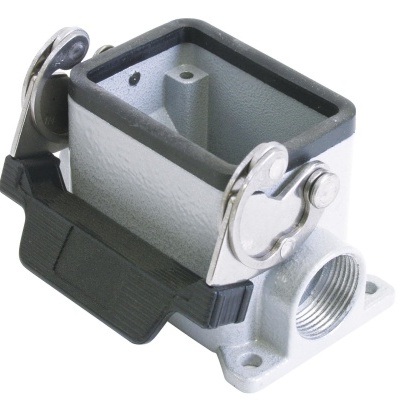 Conector industrial metálico retangular com tampa preta