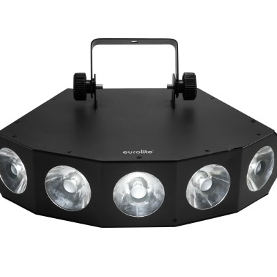 Luz de palco preta com cinco refletores e suporte ajustável