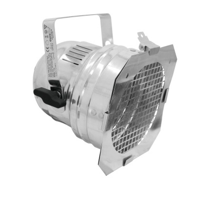 Projetor de luz paralela prateado com alça e grelha frontal metálica