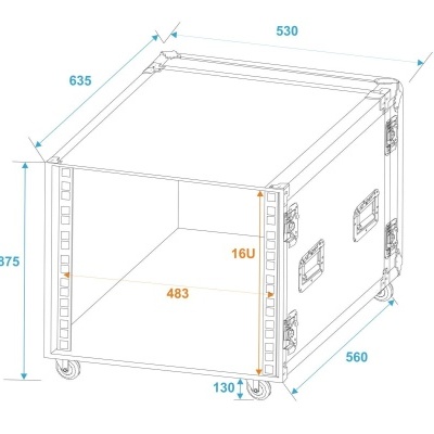 Gabinete para rack de equipamento 16U com medidas técnicas e rodas