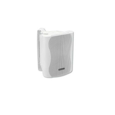 Coluna de som branca com grelha frontal curva em metal branco