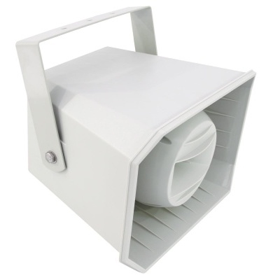 Coluna de som branca com alça superior e grelha frontal