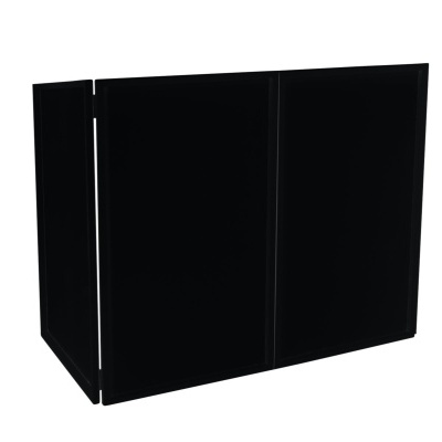 Móvel modular funcional em preto com três painéis sobre fundo branco