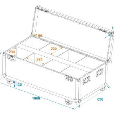 ROADINGER Flightcase 8x LED IP PAR 7x8W QCL/7x9W SCL with wheels