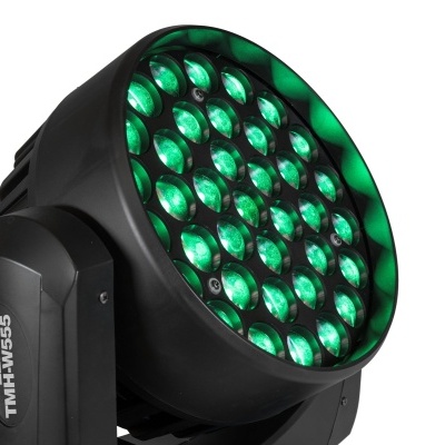 Luz LED circular preta com LEDs verdes e texto LED TM-HW555 no suporte