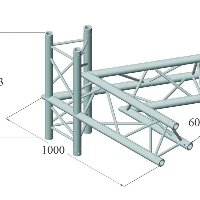 Estrutura metálica tubular com ângulo de 60 graus e medidas 743 e 1000