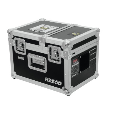 Mala rígida preta com estrutura e cantos metálicos prateados e texto HZ500