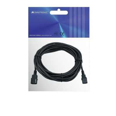 Cabo de extensão preto em embalagem com cartaz azul POWERTECH