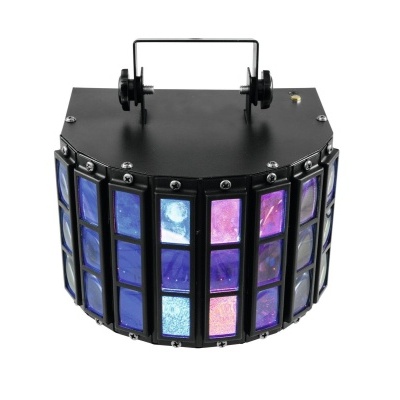 Dispositivo de iluminação de efeitos com painéis coloridos e estrutura preta